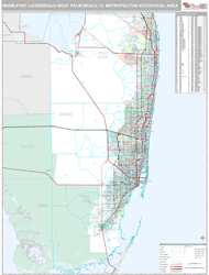 Miami-Fort-Lauderdale-West-Palm-Beach Premium<br>Wall Map